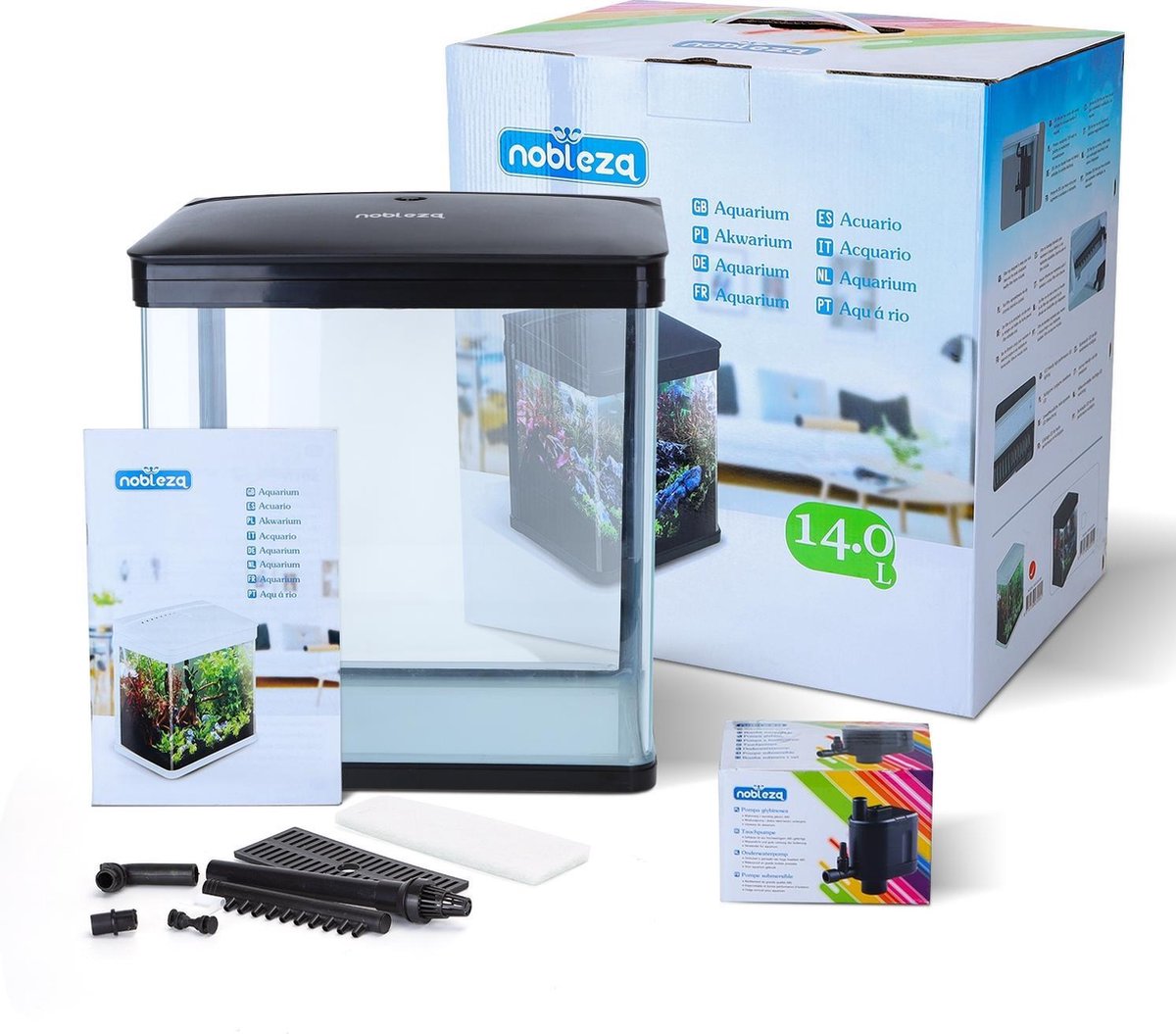 Aquarium Kit - 29x20x33 cm - 14L - Zwart - Nobleza
