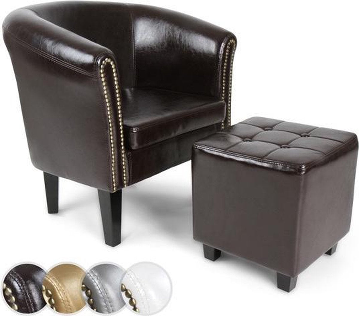 Fauteuil met armleuning - Met Hocker - Relaxstoel -  Zwart - MIADOMODO
