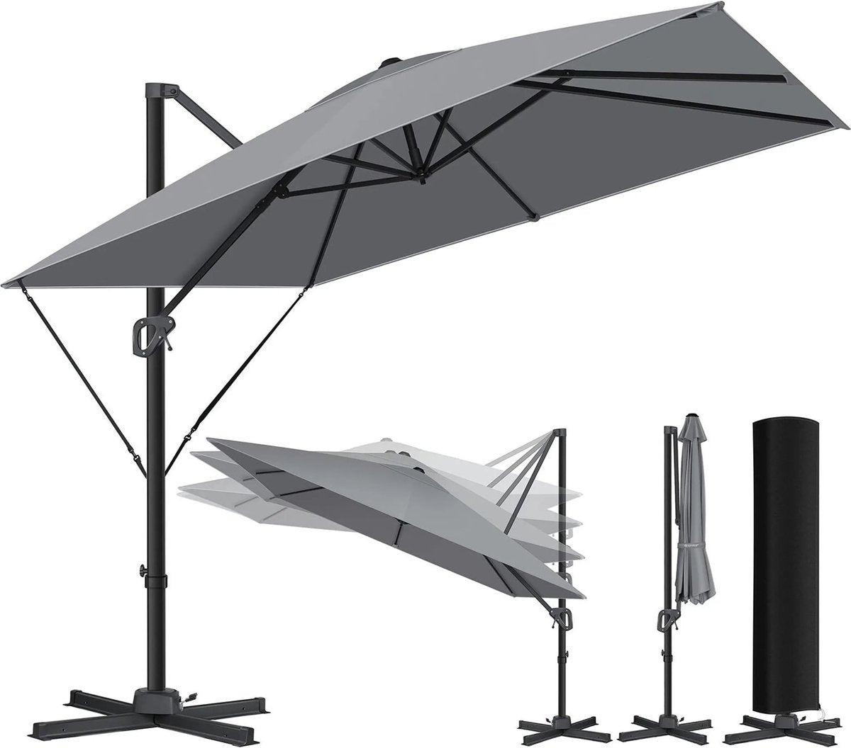 KESSER® Parasol Zwenkparasol SUN XL 300 x 300 cm incl. hoes + windbescherming draaibaar kantelbaar marktparasol groot 360° draaibaar tuinparasol met zwengel zonwering UV50+ De productbeoordeling is 4,5 sterren, gebaseerd op 26 beoordelingen