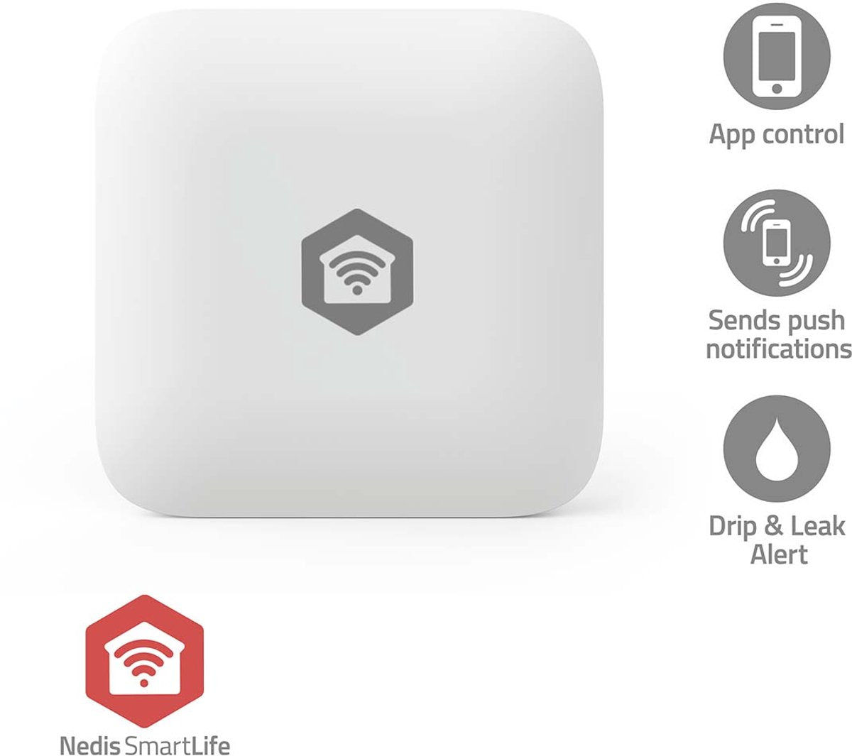 Nedis SmartLife Watermelder - Lekkagemelder - Zigbee 3.0 - Batterij Gevoed - Max. batterijduur: 12 maanden - Wit