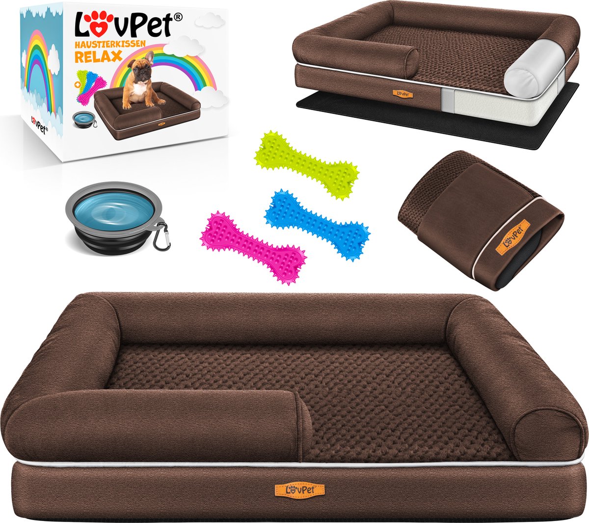 LovPet® Hondenmand - Orthopedisch Hondenbed - 91x71x22cm - Bruin