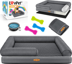 LovPet® Hondenmand Orthopedisch Hondenbed Hondenkussen Relax, Inclusief Kom + 3X Kauwbotten, Hondenbank voor Kleine, Middelgrote & Grote Honden, Hoes Afneembaar en Wasbaar - M (91 x 71 x 25 cm), Antraciet