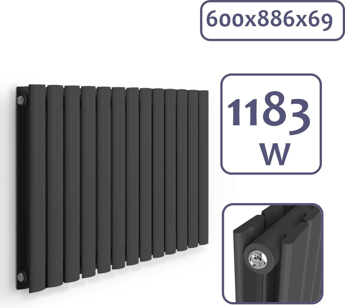 Badkamer radiator - Handdoekradiator - Verwarming Badkamer - 60x88.6x6,9 cm - Antraciet - Aquamarin