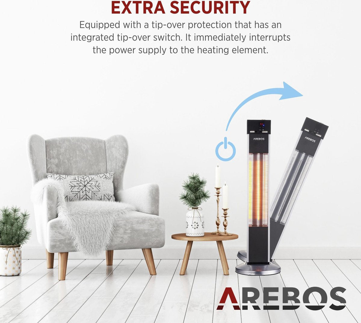 AREBOS Infrarood Verwarming - 2000W - Infrarood Kachel - Terrasverwarmer - Zilver