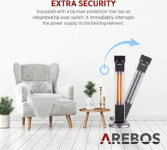 AREBOS Infrarood Verwarming - 2000W - Infrarood Kachel - Terrasverwarmer - Zilver