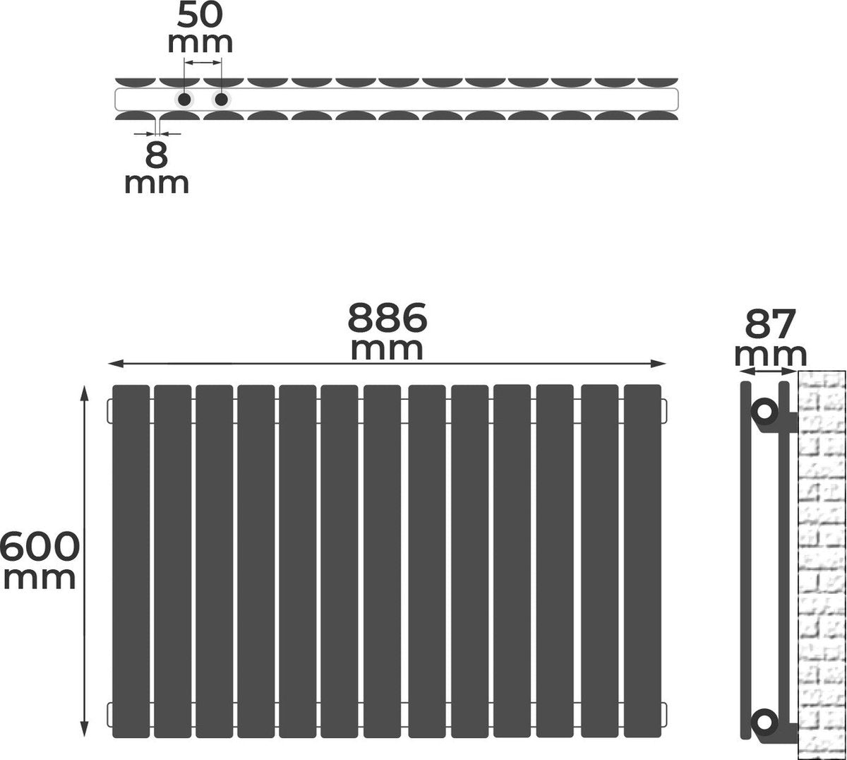 Badkamer radiator - Handdoekradiator - Verwarming Badkamer - 60x88.6x6,9 cm - Antraciet - Aquamarin