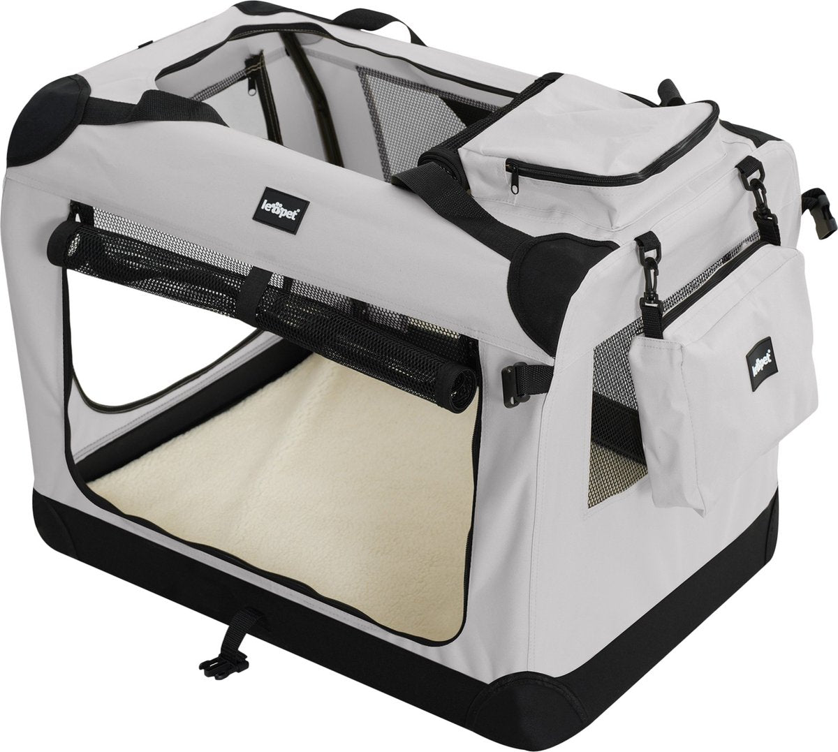 Reisbench hond - Draagtas hond - Transportbox - 91x63x63 cm - Grijs