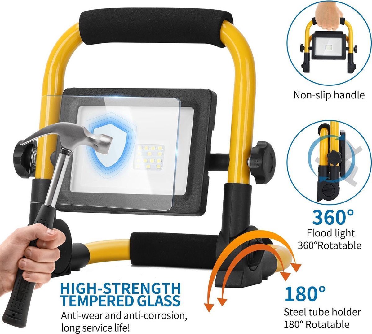 Aigostar 13VRP - LED Werklamp - Bouwlamp - IP44 stootvast - 10W - 900lumen - 6500K daglicht wit - incl. 180cm aansluitstekker