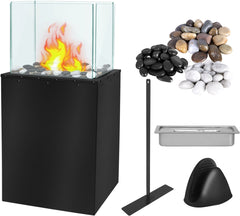 Rechthoekige bio-ethanolhaard, vrijstaande bio-ethanolhaard, terrashaard met regelbare vlam, voor buiten en binnen, zonder V-vormige klemhaken