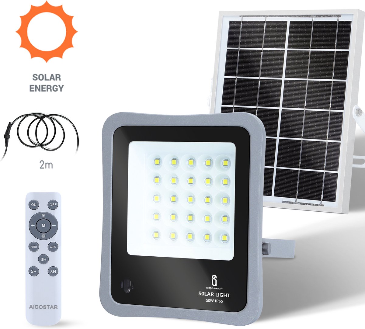 Solar wandlamp buiten - Tuinverlichting - Buitenverlichting - Grijs - Aigostar •