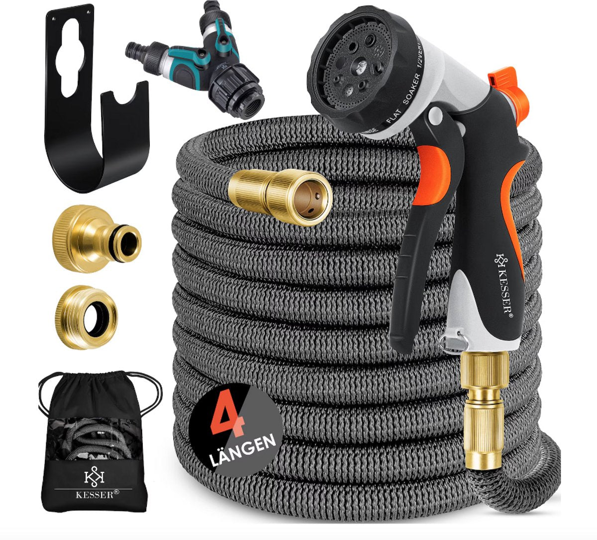 Flexibele Tuinslang - Inc. sproeikop - 22,5 meter - Antraciet