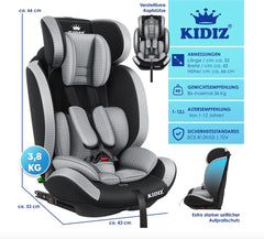 KIDIZ® Autostoeltje - 5-punts veiligheidsgordel - Grijs
