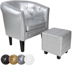 Fauteuil met armleuning - Relaxstoel - Met Hocker - Zilver - MIADOMODO