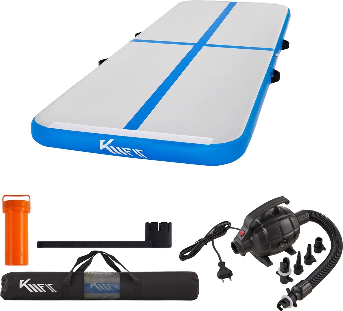 KM-Fit Airtrack - Turnmat - 5 m - Gymnastiekmat Opvouwbaar - Incl. elektrische pomp & patch kit - Blauw