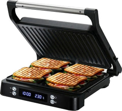 Olvy Tosti Apparaat XL - Panini - Timerfunctie - Temperatuurregeling - Voor 4 Tosti's - Croque Monsieur Toestel - PFAS Vrij - Grill Ijzer - Contactgrill - Apparaten - Uitklapbaar - Zwart