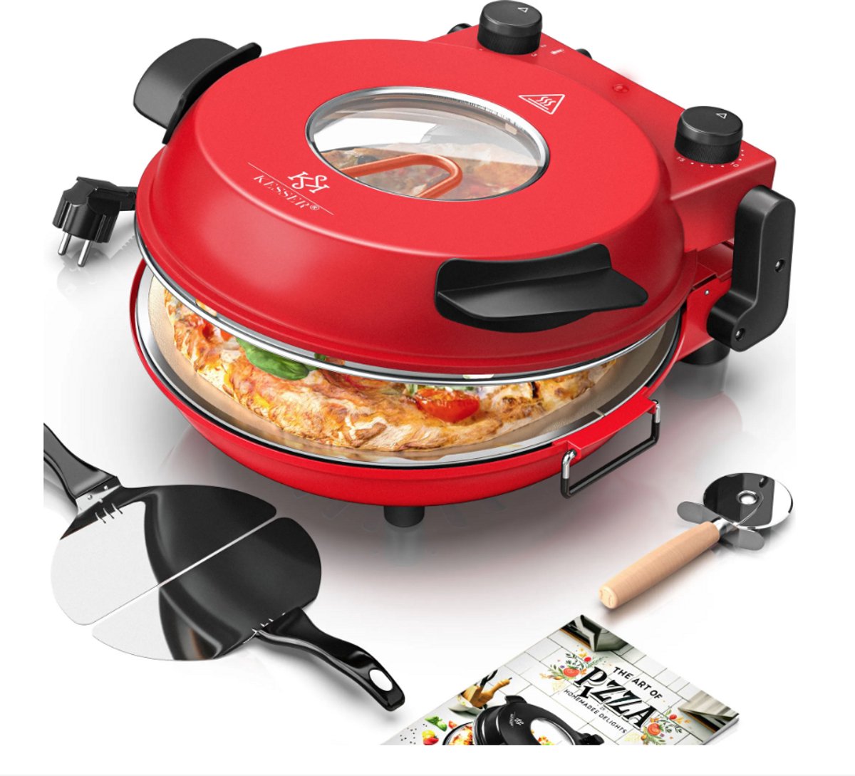 KESSER® Pizzaoven tot 400° - Pizzamaker - 1200W - Stenen plaat - Rood