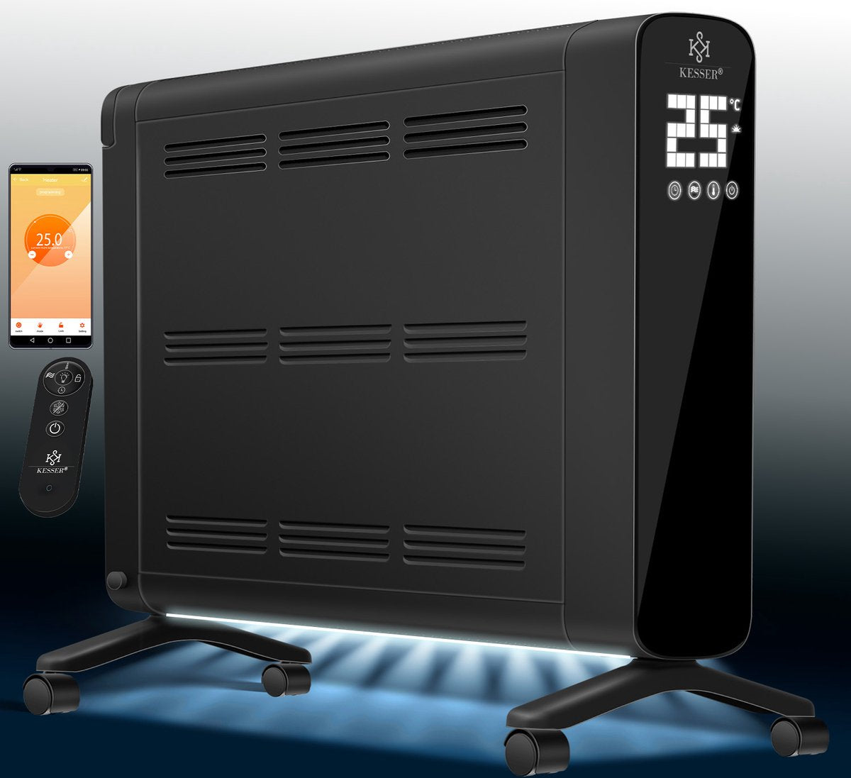 Elektrische Kachel - Heater - Convectorkachel met thermostaat - 2400W - Zwart - KESSER® •