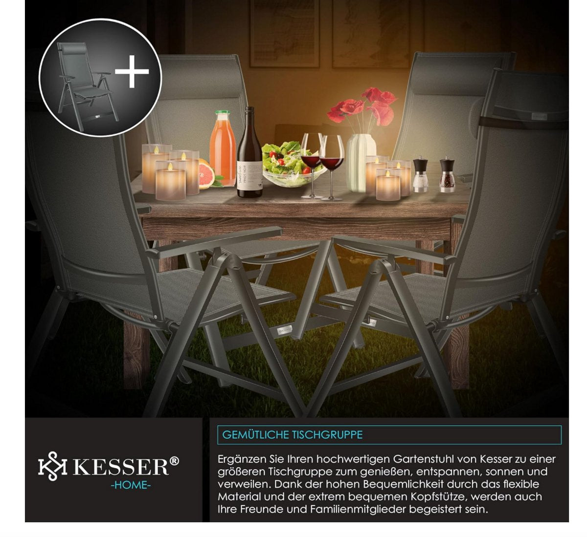 Tuinstoelen verstelbaar - Ligstoel - Set van 2 - Antraciet - KESSER®