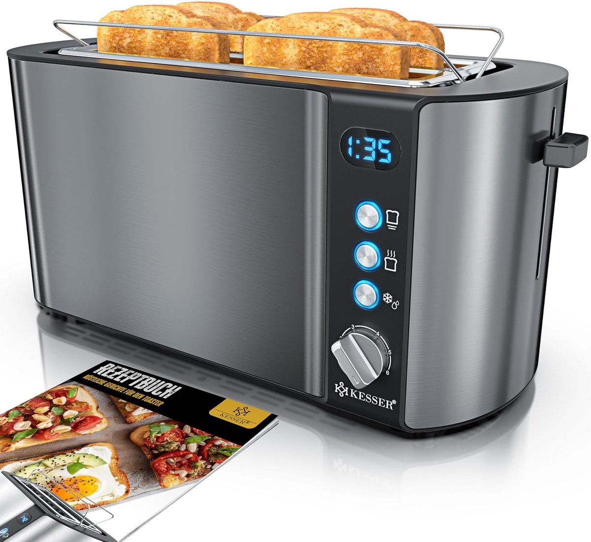 Broodrooster - Toaster - 4 sleuven - 1250W - Antraciet