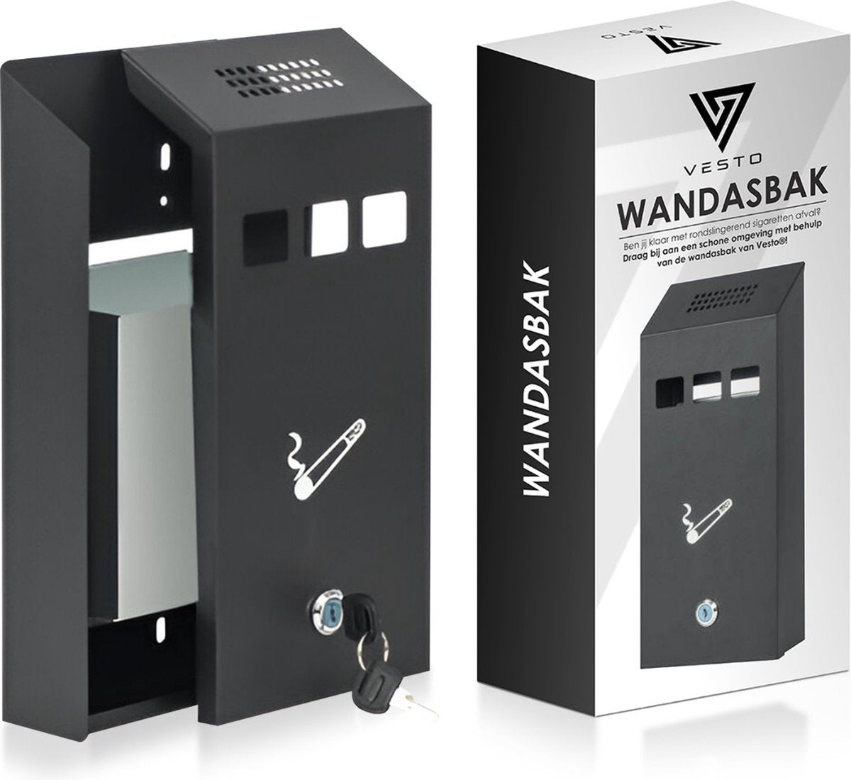 Vesto® Wandasbak - Asbak voor buiten – Rookpaal – Buitenasbak – Grote Asbak – Muurasbak – Stormasbak – Peukenzuil - Ideaal voor Terras & Bedrijf •