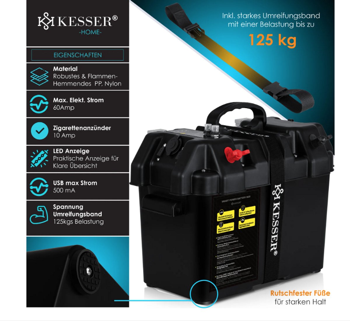 KESSER® Accubox voor bootmotor - Elektromotor - Zwart