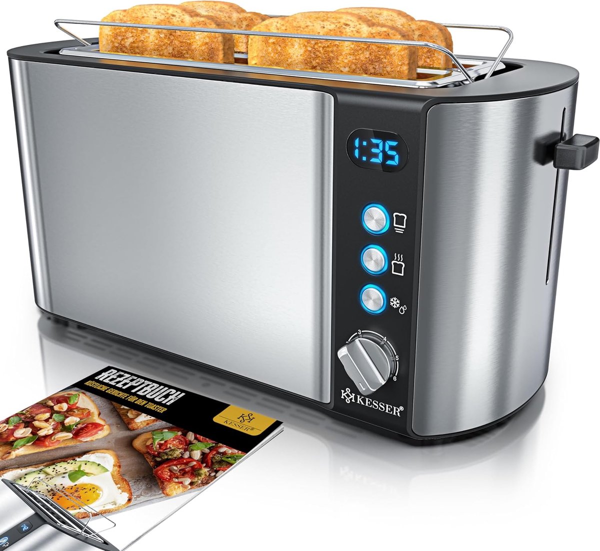 Broodrooster - Toaster - 4 sleuven - 1250W - Zilver