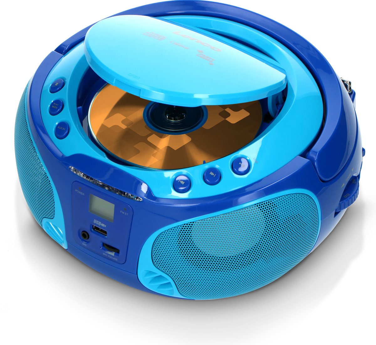 Lenco SCD-650BU - Draagbare radio CD speler met karaokemicrofoon en LED - Blauw •