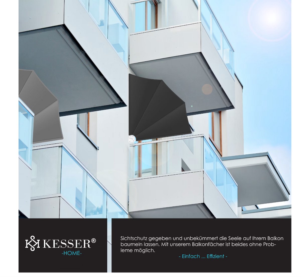 KESSER® opvouwbaar balkonscherm met muurbeugel - 140x140cm - Antraciet •