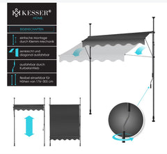 KESSER® Klemluifel - Balkonluifel zonder boren - 250cm - Verstelbaar - Antraciet