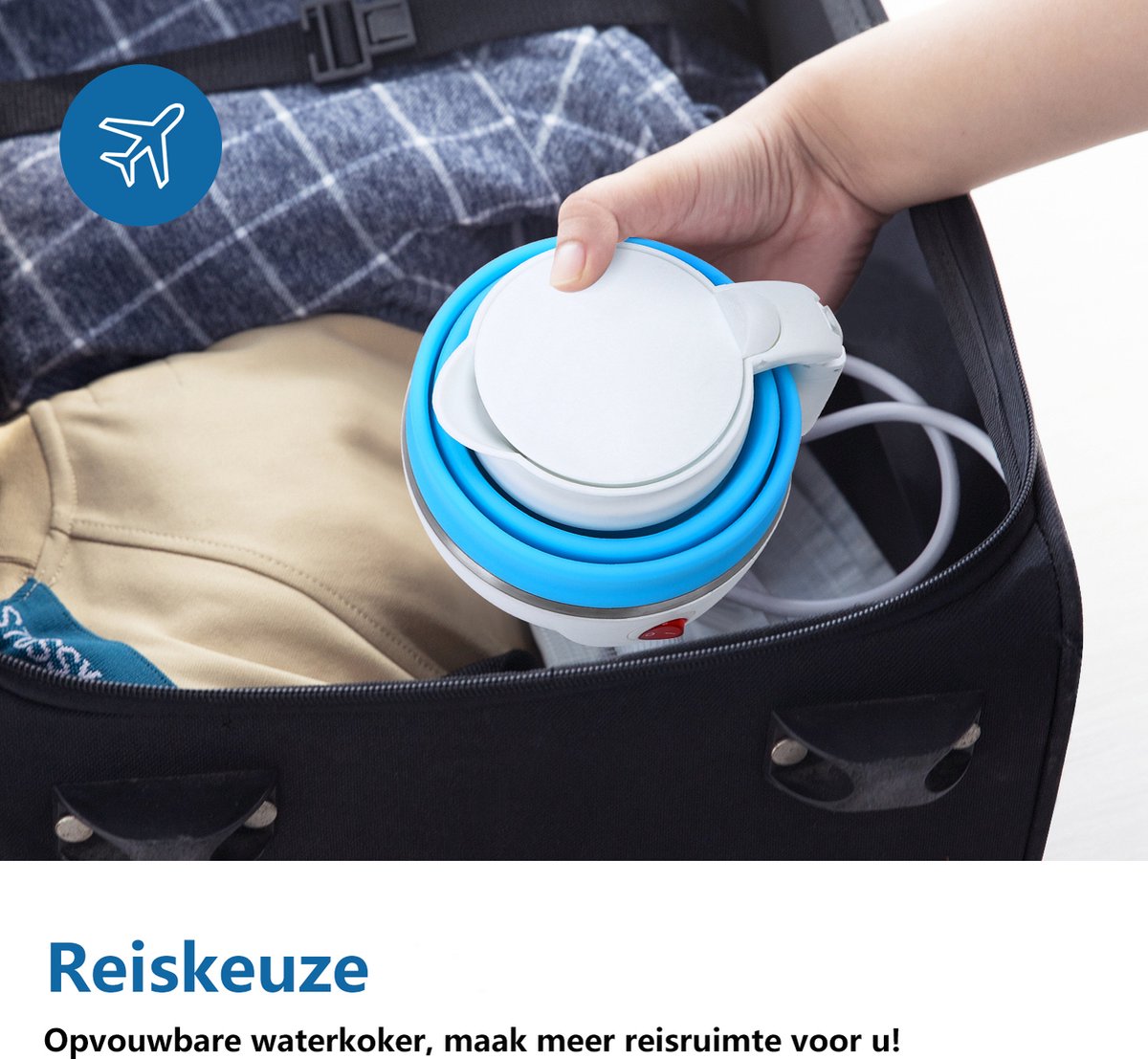 Aigostar - Reis/Mini Waterkoker -  0,6 liter - Blauw
