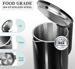 Waterkoker - Retro - met LED - Elektrisch - 1.7L - 2200W - Zwart