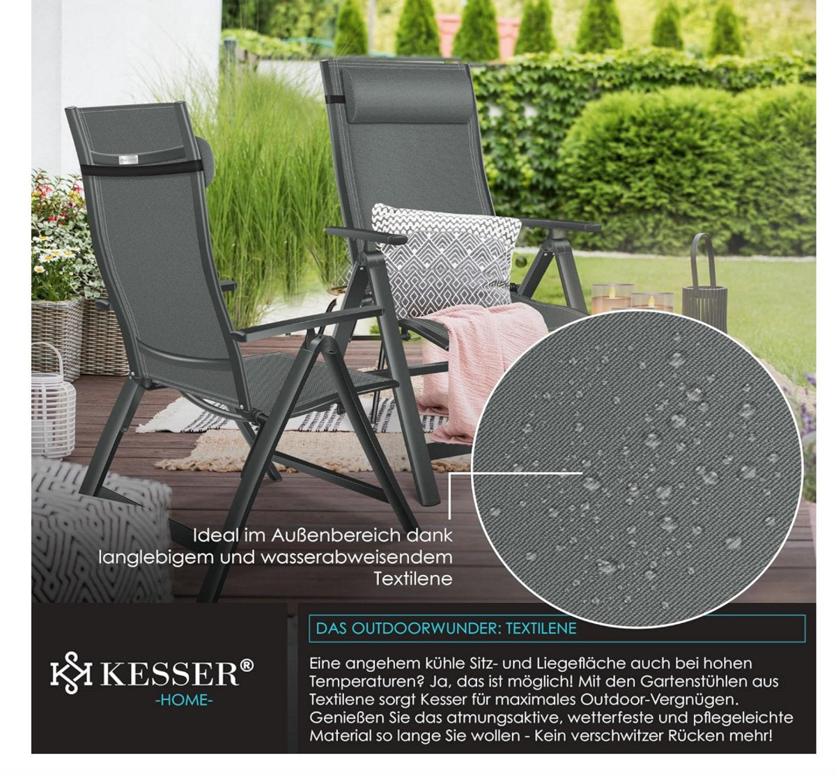 Tuinstoelen verstelbaar - Ligstoel - Set van 2 - Antraciet - KESSER®