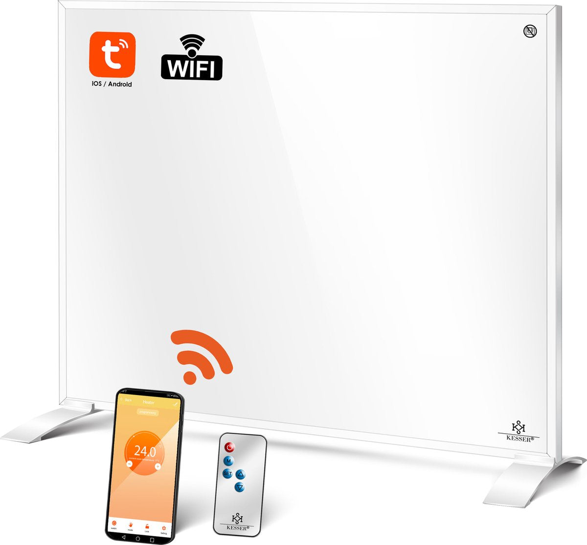 KESSER® Infrarood Verwarmingspaneel Energiebesparend 2in1 Standalone & Wandmontage Elektrische Kachel Verwarming met Afstandsbediening Paneelradiator Thermostaat & App Control Timer Convectorkachel - 350W, Wit