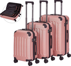 AREBOS Kofferset - Kofferset 3 delig - Reiskoffer set - 360° zwenkbare wielen - M-L-XL - Rosé Goud