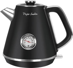 Waterkoker - Retro - met thermometer - 1.7L - 2200W - Zwart •