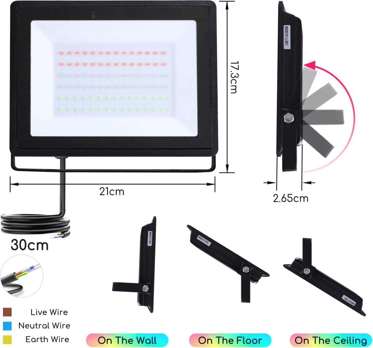 Aigostar RGB LED schijnwerper - IP65 Waterdicht - Dimbaar - 50W
