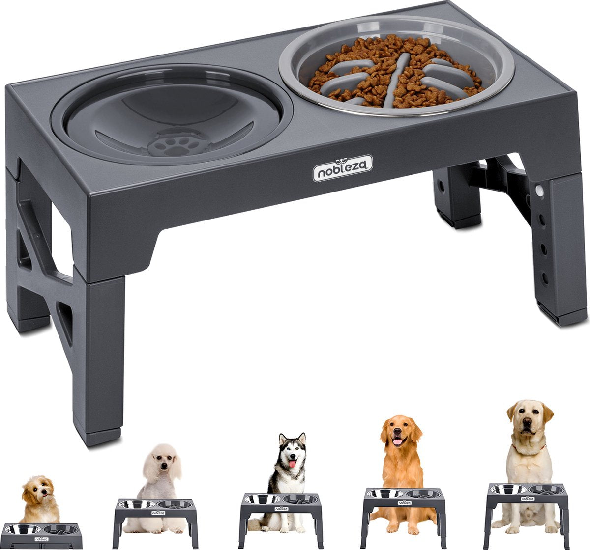 Nobleza Voerbak Hond - Drinkbak Hond - 7,5-31 cm Hoog - Grijs