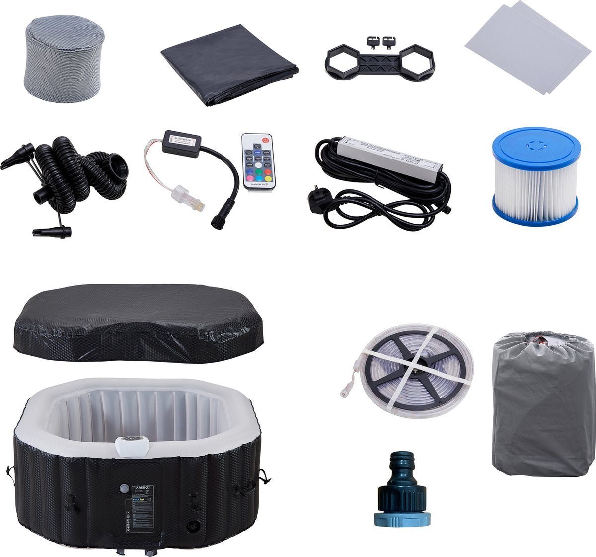 AREBOS Bubbelbad Voor 4 personen - Hottub - met Accessoires - met LED