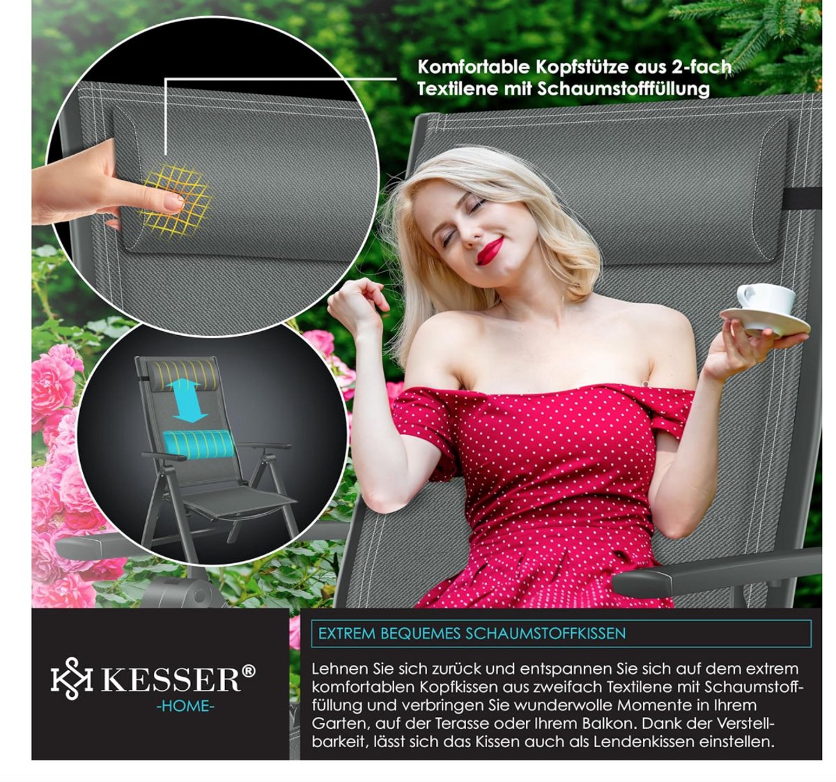 Tuinstoelen verstelbaar - Ligstoel - Set van 2 - Antraciet - KESSER®