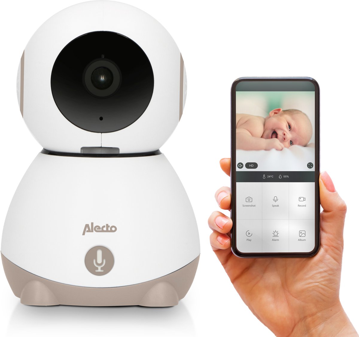 Alecto Wifi Babyfoon met Camera en App - Beweegbaar - Beige