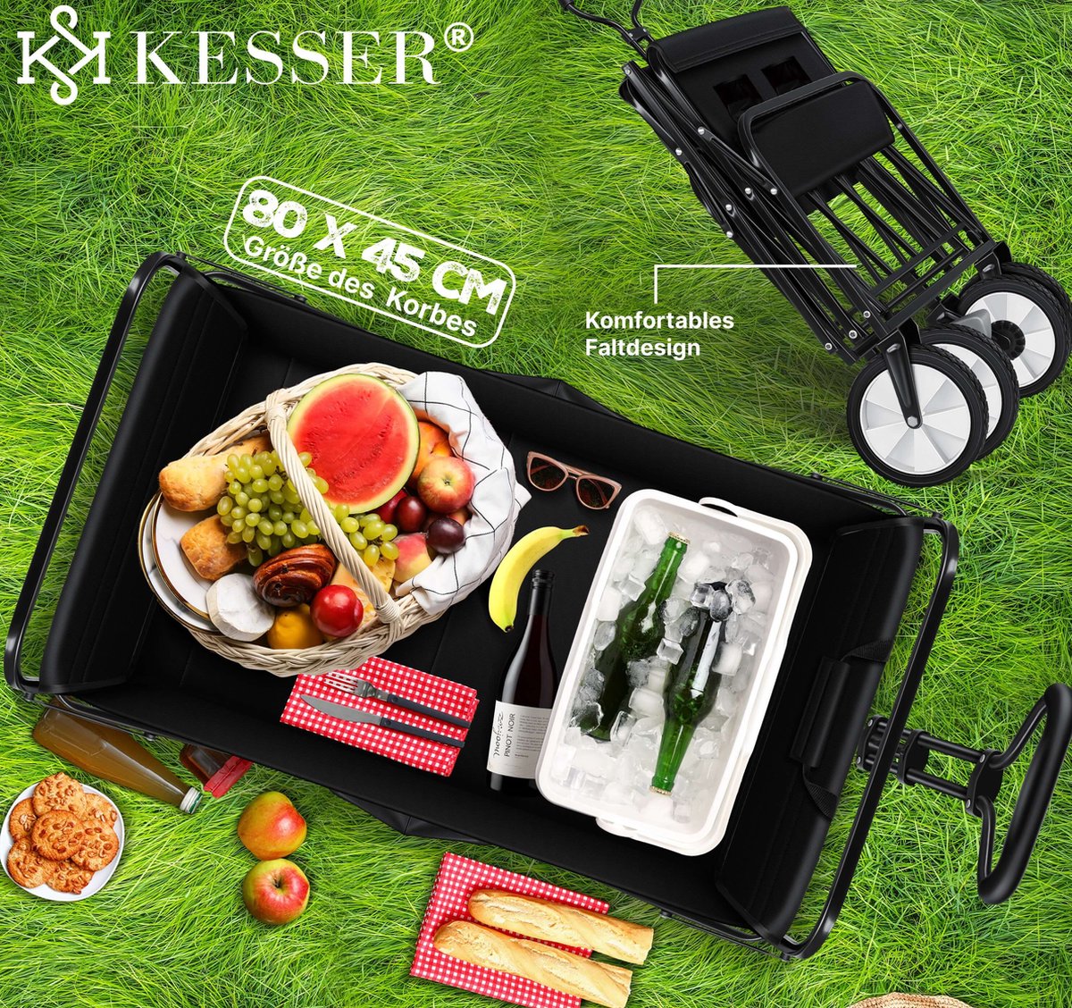KESSER® Bolderkar - Opvouwbaar - Bolderwagen  - Zwart