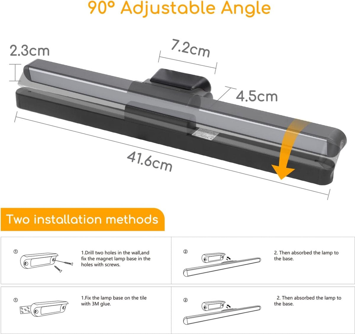 Kastverlichting op batterij - Oplaadbaar - met Magneet - Zwart - Aigostar