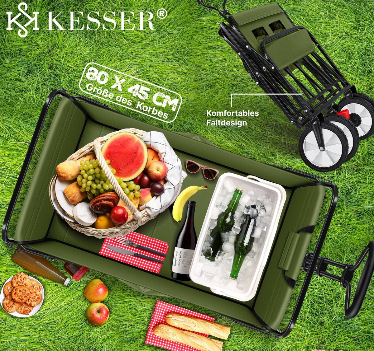KESSER® Bolderkar - Opvouwbaar - Bolderwagen - Khaki