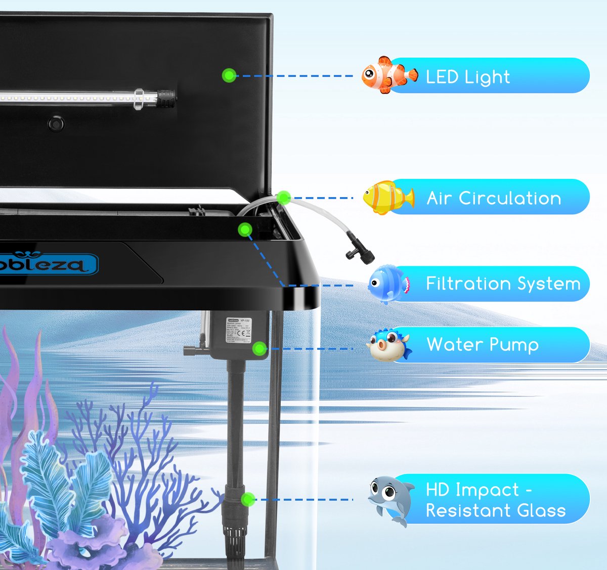 Aquarium Kit - 49,8x29x43,5 cm - 54L - Zwart - Nobleza