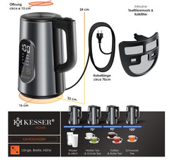 Waterkoker met temperatuurregeling - RVS - met LED - 1.7L - 2200W - Antraciet
