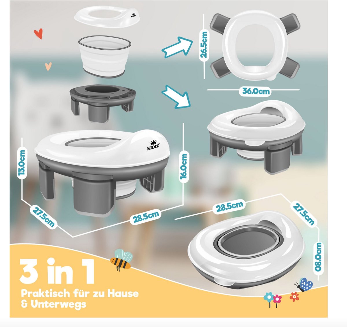 KIDIZ® Toiletbril voor kinderen - Kindertoiletbril - WC verkleiner - Antraciet