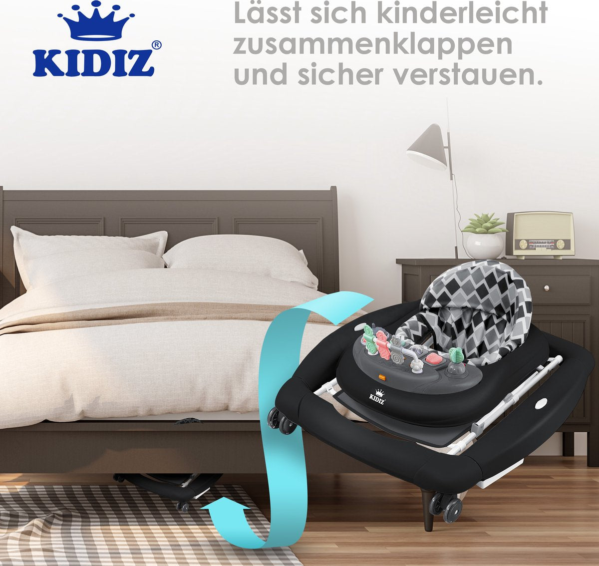 KIDIZ® 4in1 Baby walker - Loopstoel - Loopwagen - Opvouwbaar - Zwart
