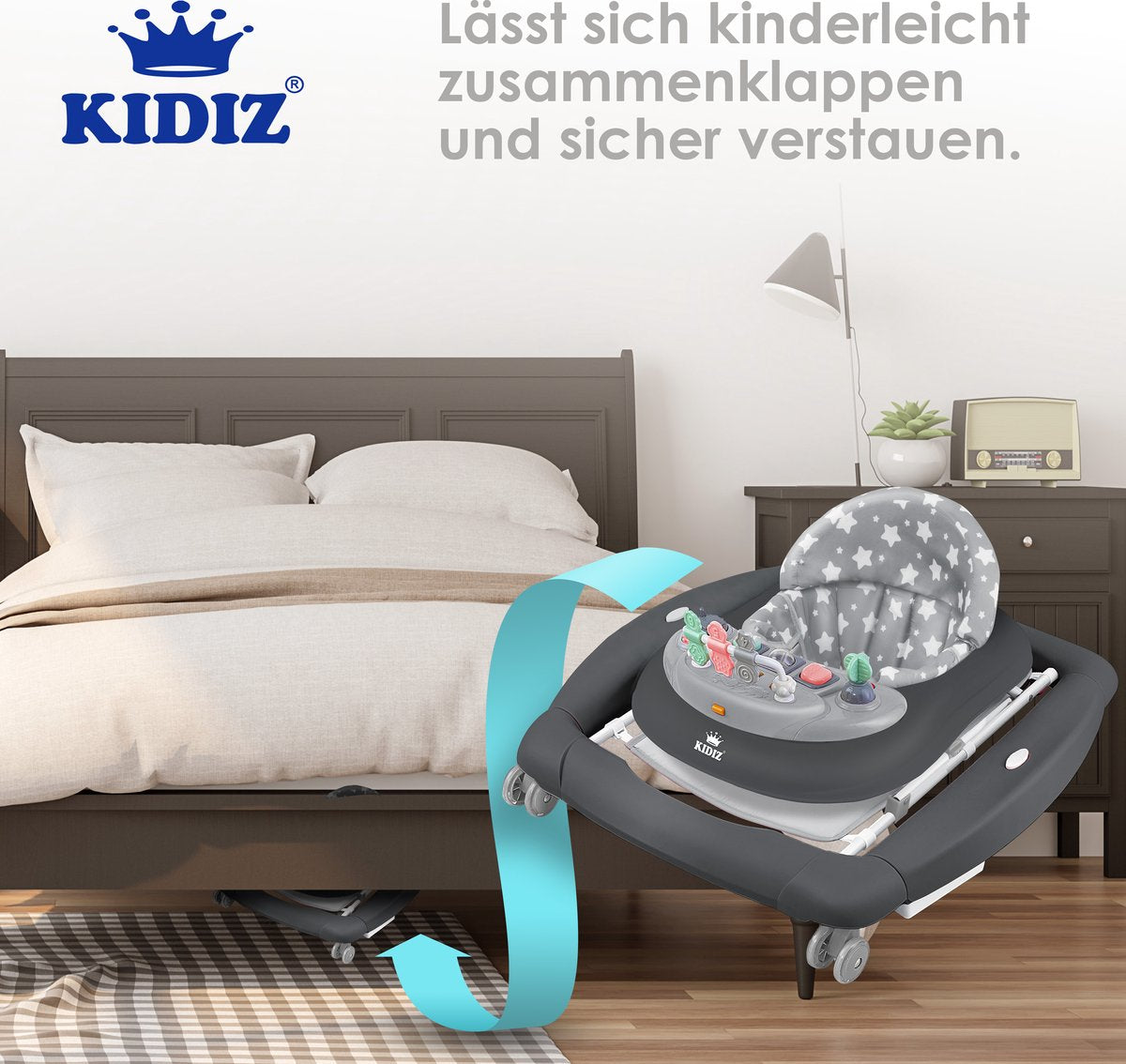 KIDIZ® 4in1 Baby walker - Loopstoel - Loopwagen - Opvouwbaar - Grijs