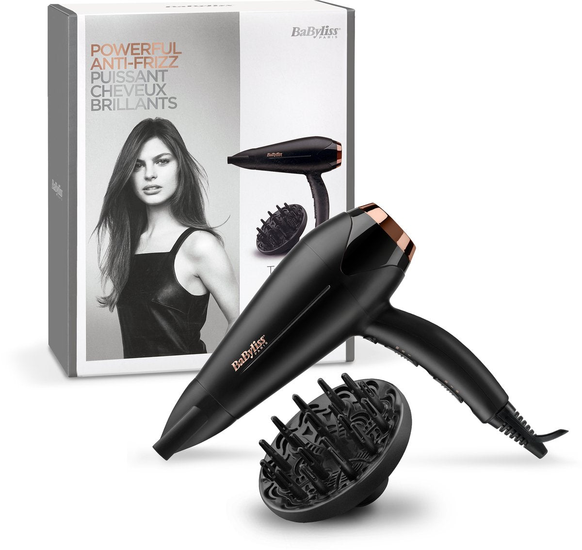 Fohn D570DE - Ionische Anti-Pluis - Föhn met diffuser (15mm) - 2200 Watt - Haardroger - Coolshot - BaByliss Turbo Smooth 2200