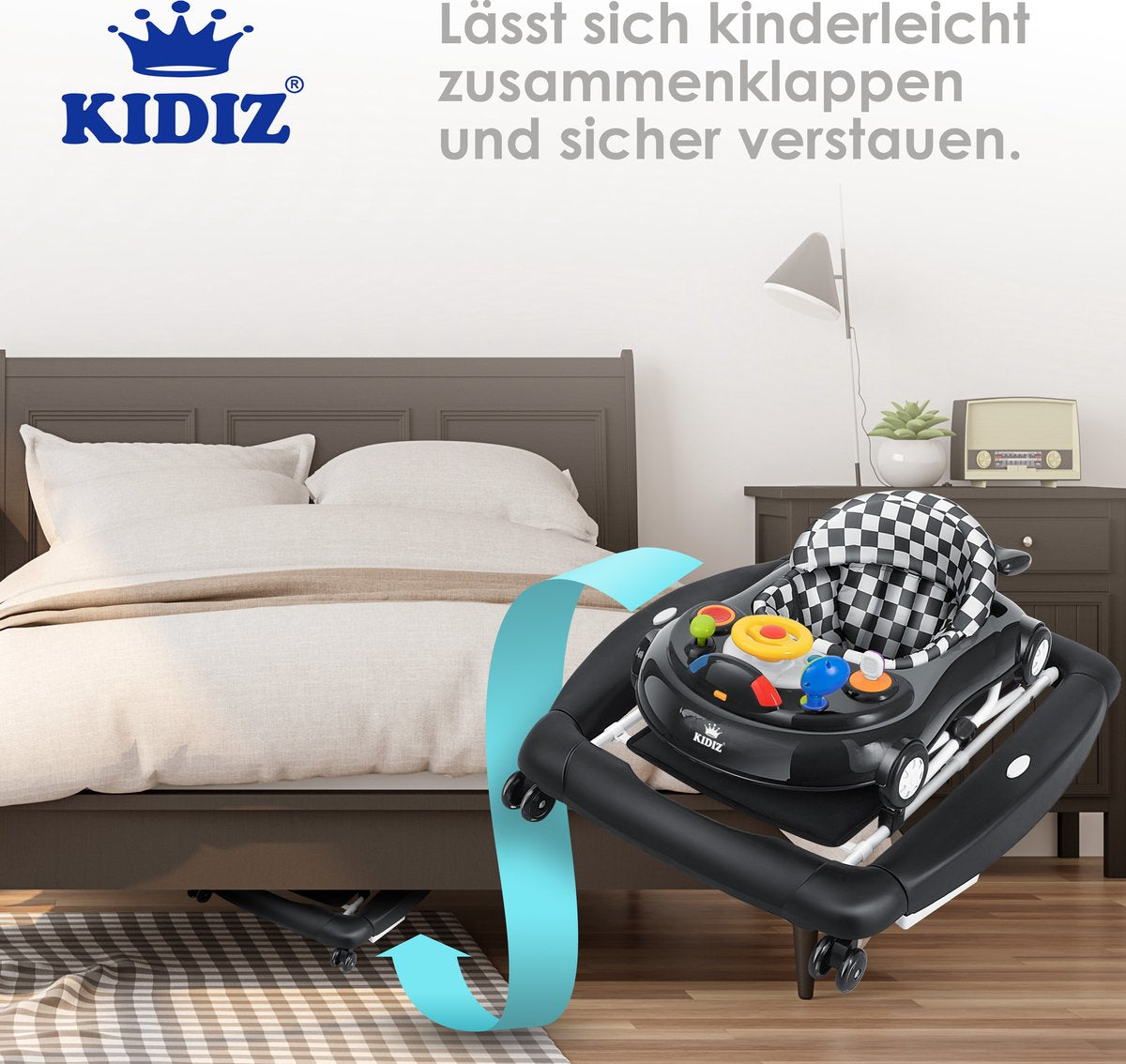KIDIZ® 4in1 Baby walker - Loopstoel - Loopwagen - Opvouwbaar - Zwart